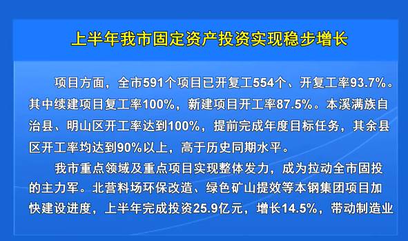 上半年我市固定资产投资实现稳步增长