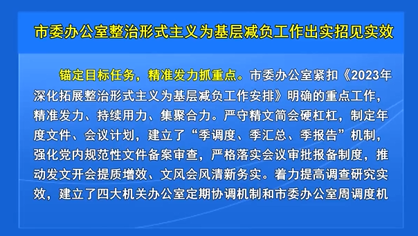 市委办公室整治形式主义为基层减负出实招见实效