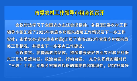 市委农村工作领导小组会议召开