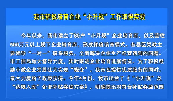 我市积极培育企业“小升规”工作取得实效