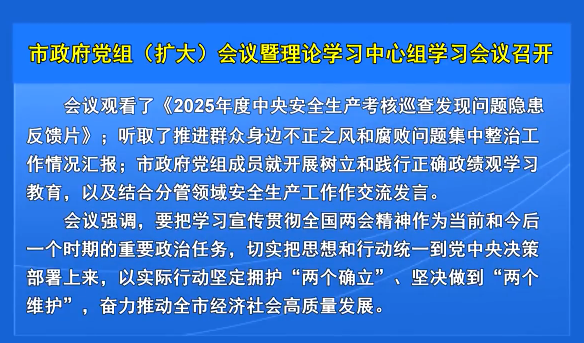 市政府党组（扩大）会议暨理论学习中心组学习会议召开