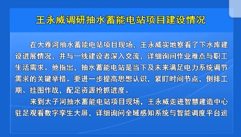 王永威调研抽水蓄能电站项目建设情况