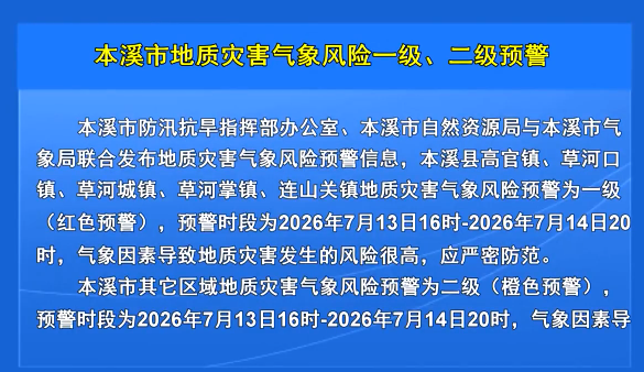 本溪市地质灾害气象风险一级、二级预警