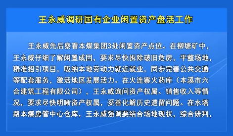 王永威调研国有企业闲置资产盘活工作